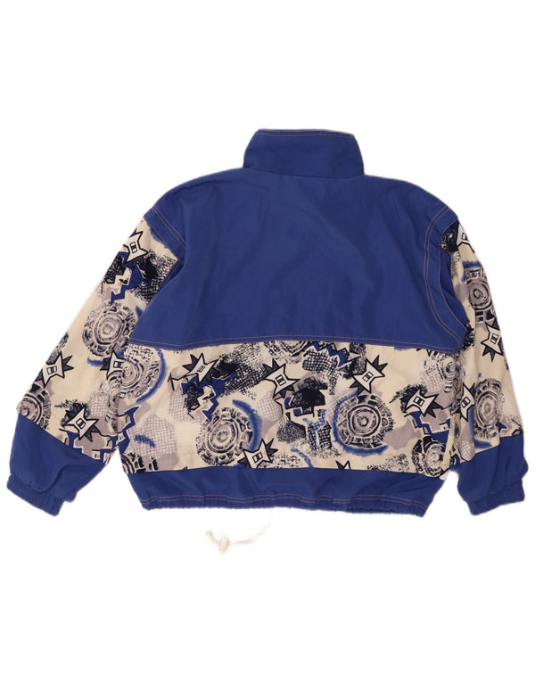 VINTAGE Damen Trainingsanzug Top Jacke UK 22 3XL Blaue geometrische Baumwolle