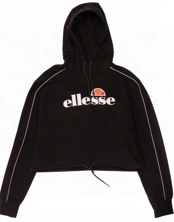 Ellesse Womens Crop Graphic Hoodie Pullover UK 12 Mittelschwarze Baumwolle