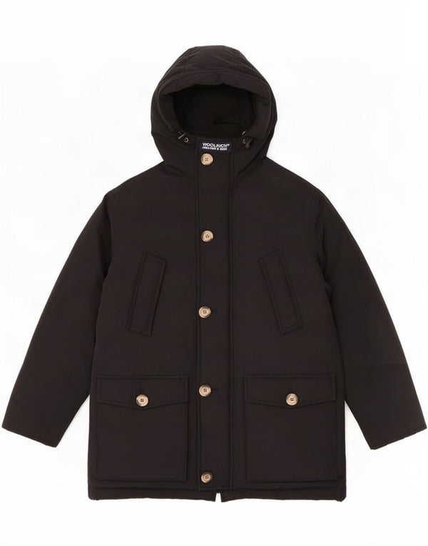 Woolrich Wattierte Jungenjacke mit Kapuze, 7–8 Jahre, schwarze Baumwolle