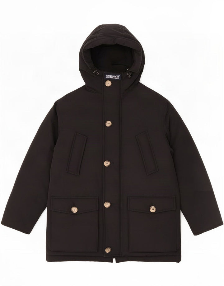 Woolrich Wattierte Jungenjacke mit Kapuze, 7–8 Jahre, schwarze Baumwolle