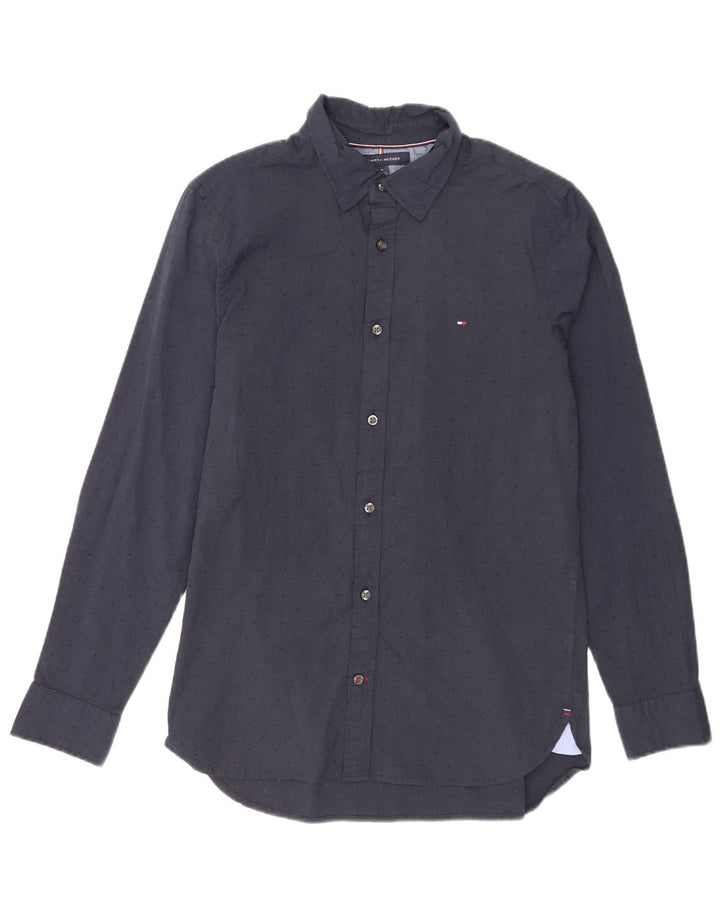 Tommy Hilfiger Herren-Slim-Fit-Hemd aus mittelblauer, gepunkteter Baumwolle