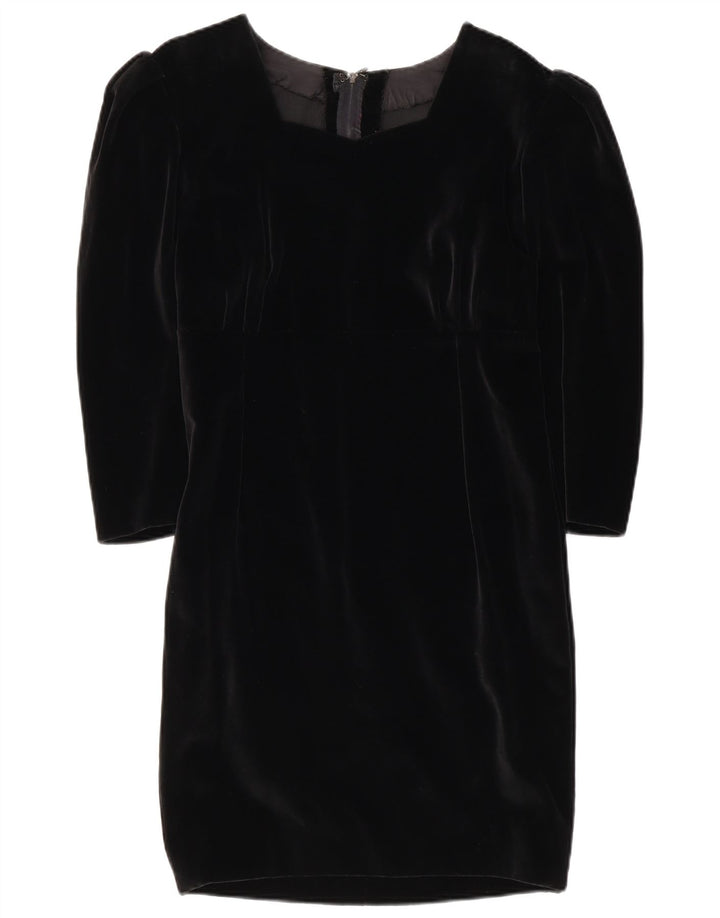 Vintage Damen 3/4 Ärmel Etuikleid UK 10 Small Schwarz