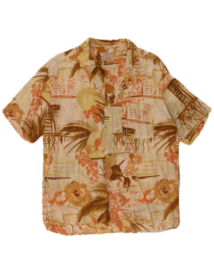 CIAO Herren-Kurzarmhemd Mittelbeige mit Blumenmuster