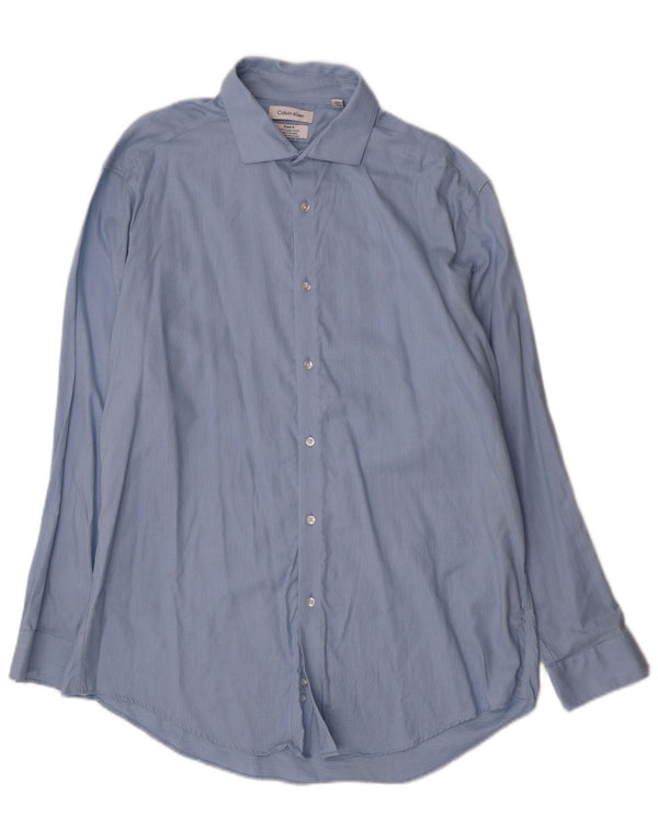 Calvin Klein Herren-Slim-Fit-Hemd, Größe 17, XL, blaue Nadelstreifen-Baumwolle