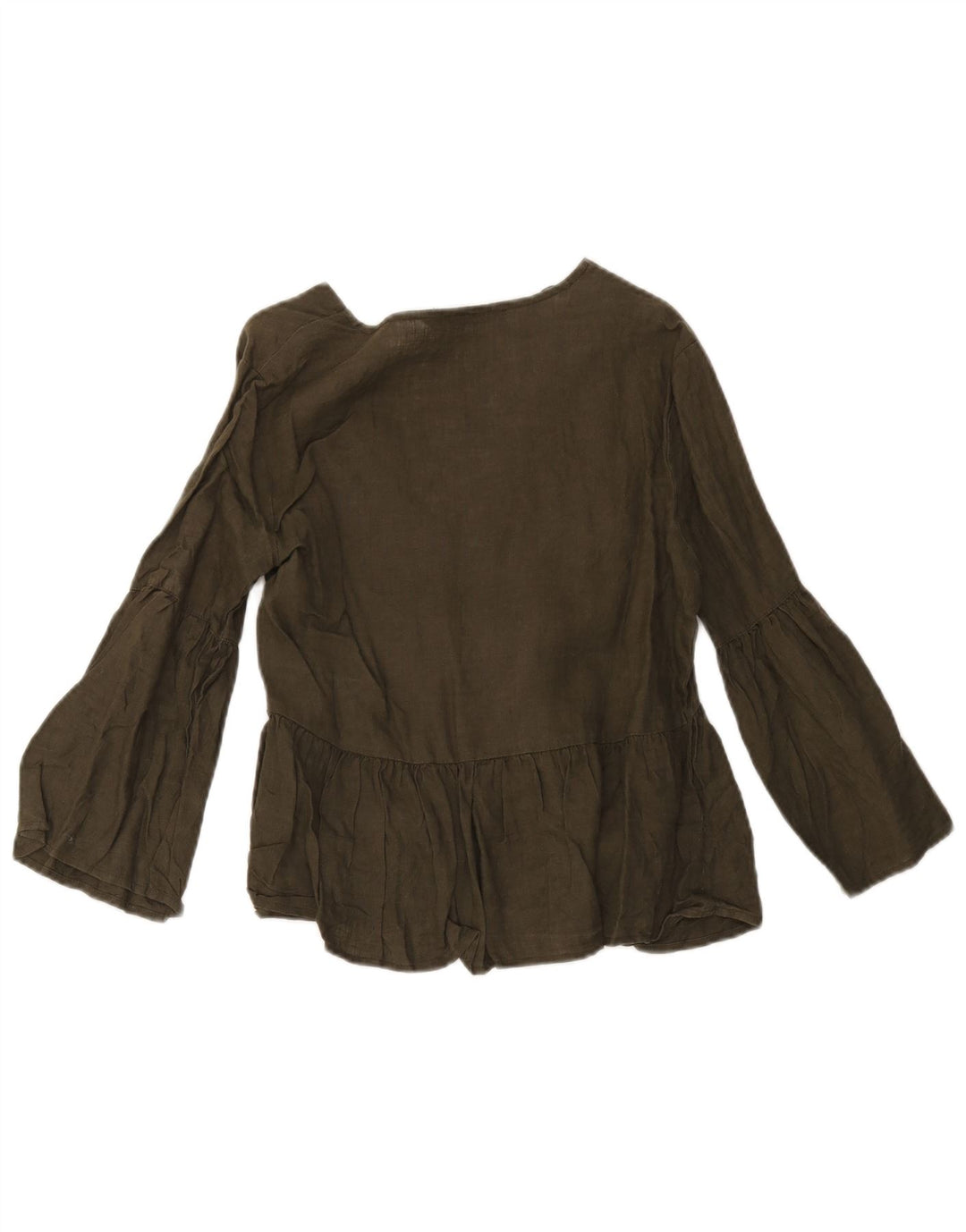 Zara Damen-Hemdbluse, Gr. 10, klein, grünes Leinen