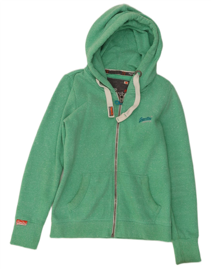 SUPERDRY Damen-Kapuzenpullover mit Reißverschluss, Gr. 14, groß, grün geflecktes Polyester