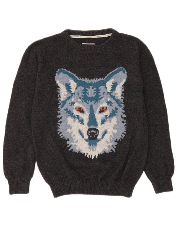 Fat Face Damen-Pullover mit grafischem U-Boot-Ausschnitt, UK 12, mittelgraue Baumwolle