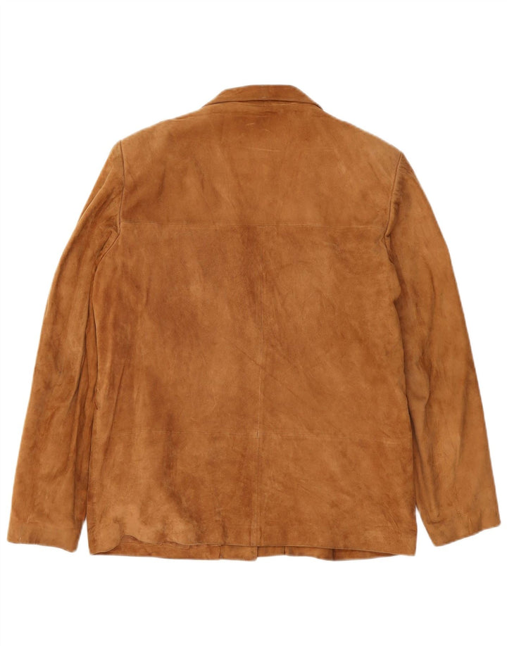 Vintage Damen 3-Knopf-Wildleder-Blazer-Jacke IT 48 XL Beige Leder