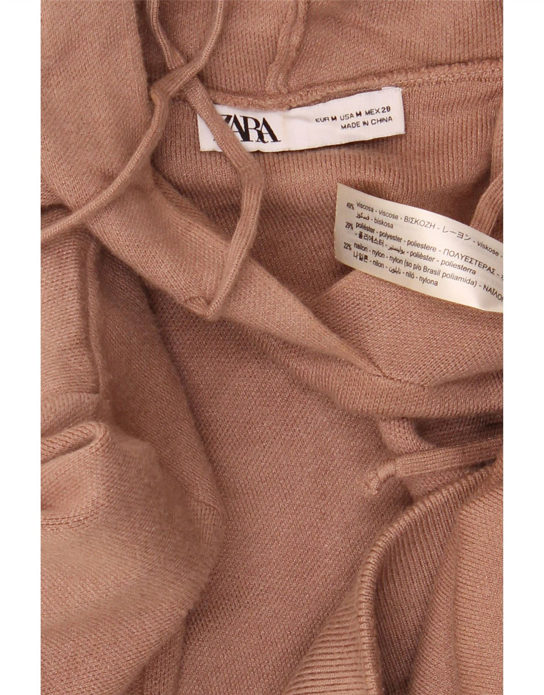Zara Damen Crop Hoodie Pullover UK 14 Mittelbeige Viskose