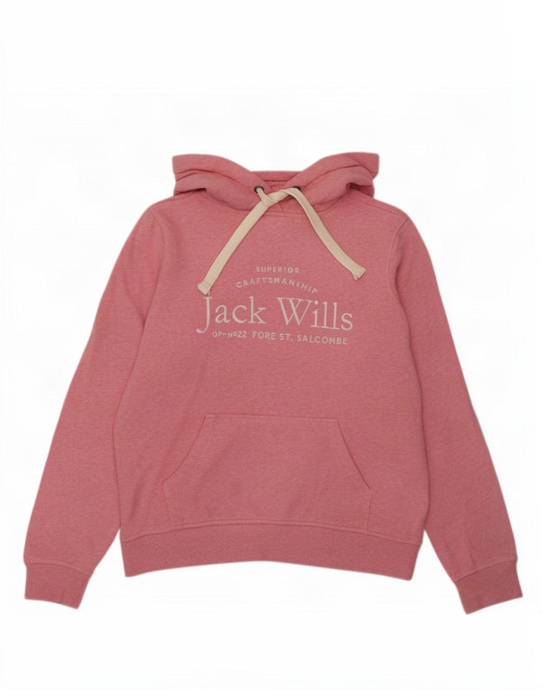 Jack Wills Womens Graphic Loose Fit Hoodie Pullover UK 12 Mittelrosa Baumwolle