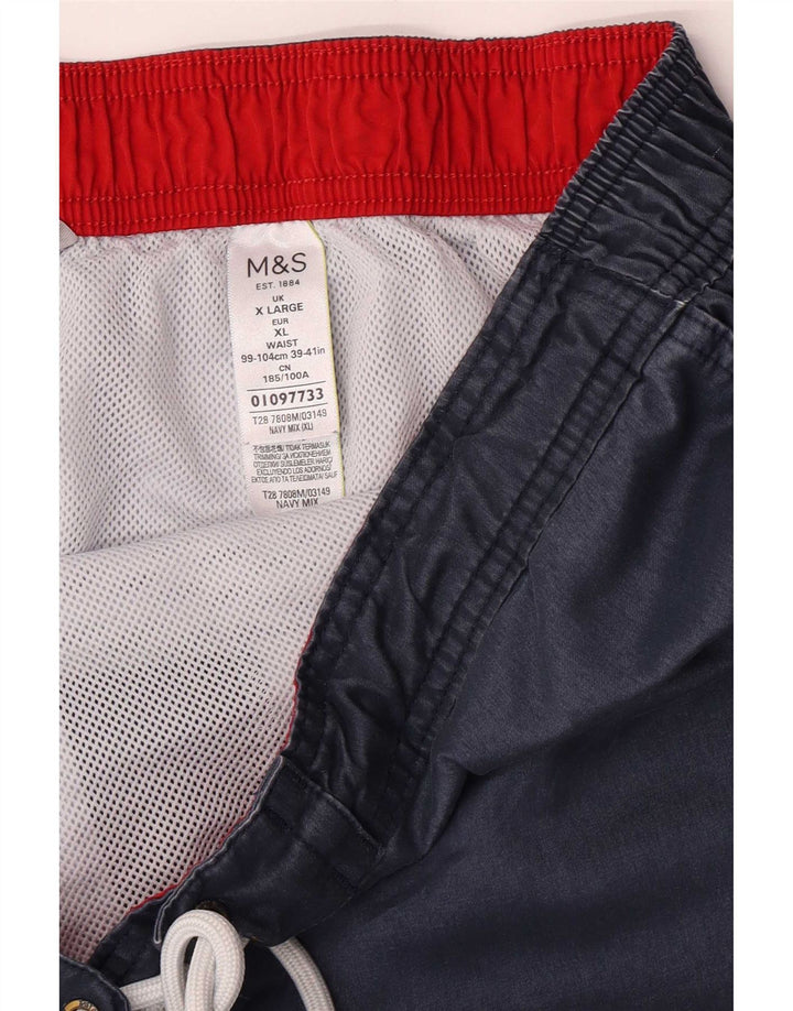 Marks & Spencer Herren-Badeshorts XL, Marineblau, Farbblock-Polyester