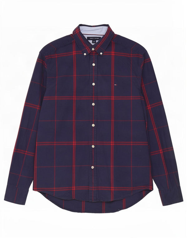 Tommy Hilfiger Herrenhemd, groß, marineblau, kariert, Baumwolle