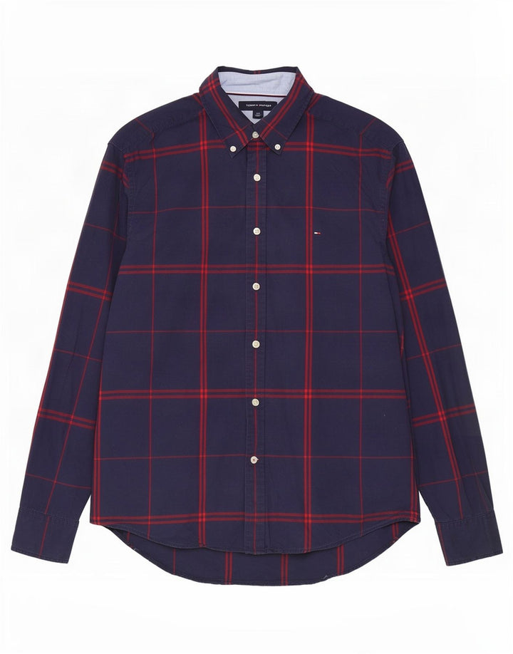 Tommy Hilfiger Herrenhemd, groß, marineblau, kariert, Baumwolle