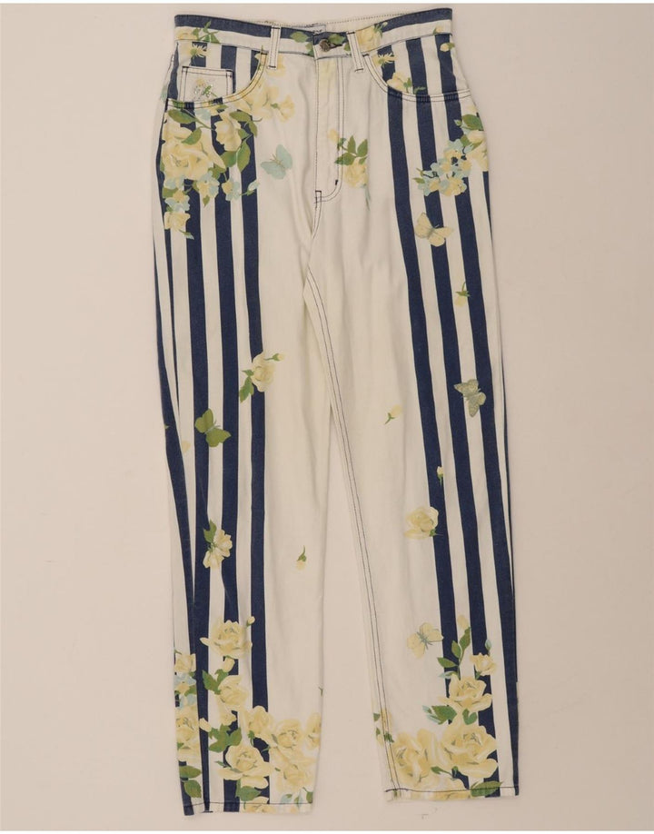 BLUMARINE Womens Straight Jeans IT 44 Medium W30 L29 White Striped Cotton Vintage Blumarine and Second-Hand Blumarine from Messina Hembry 
