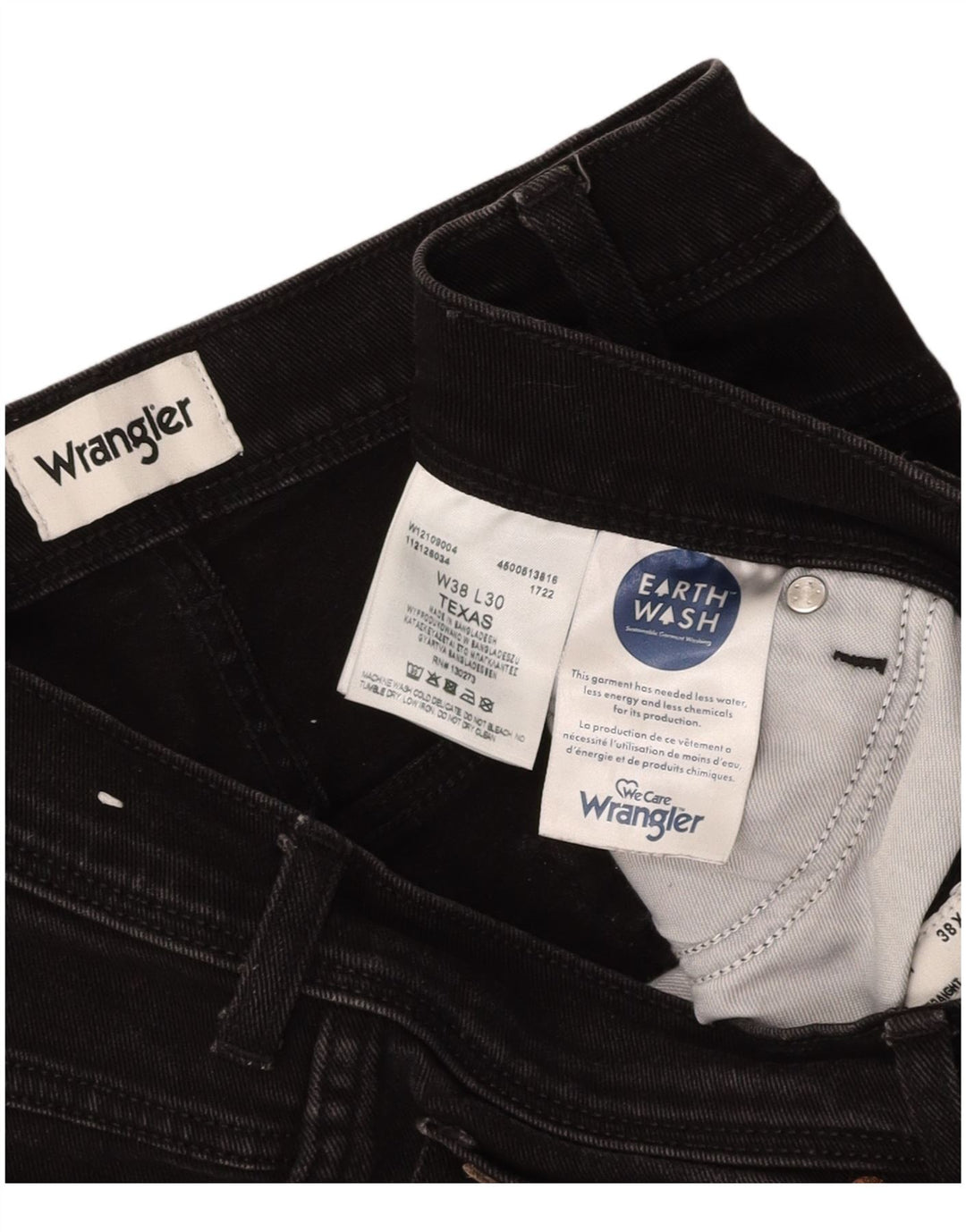 WRANGLER Herren Texas Straight Jeans W38 L30 Schwarze Baumwolle