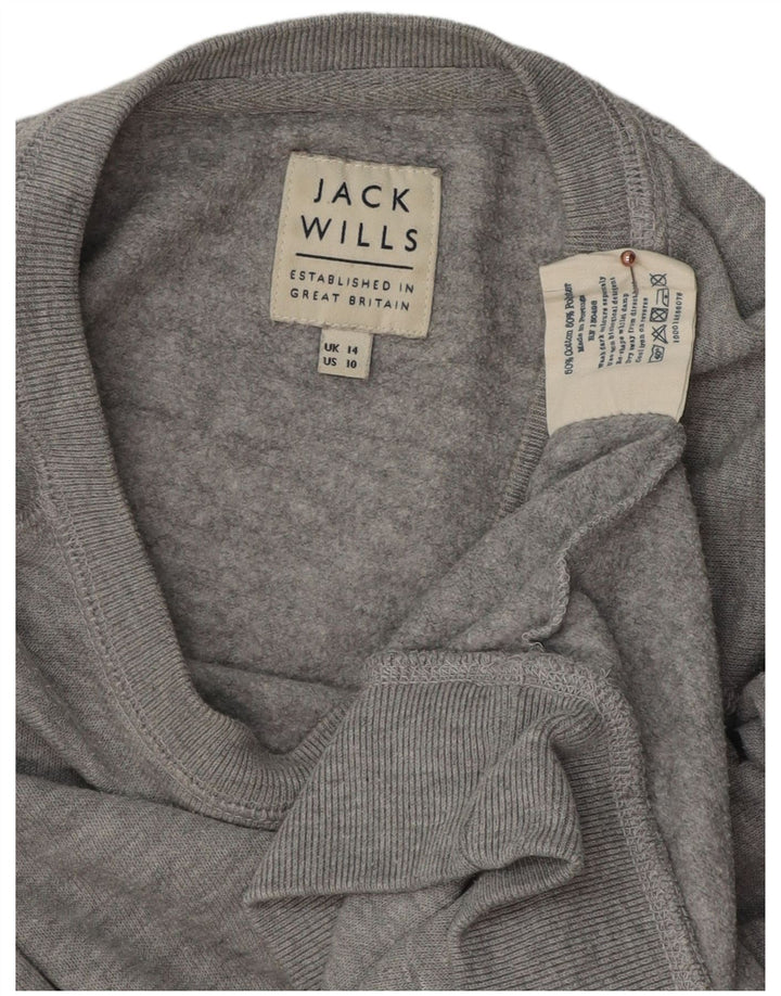 JACK WILLS Damen Grafik-Sweatshirt-Pullover UK 14 Large Grau meliert