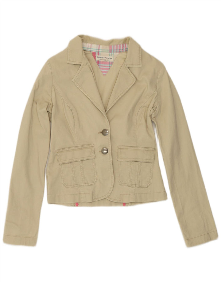 Tommy Hilfiger Damen-Blazer mit 2 Knöpfen, UK 12, mittelbeige Baumwolle