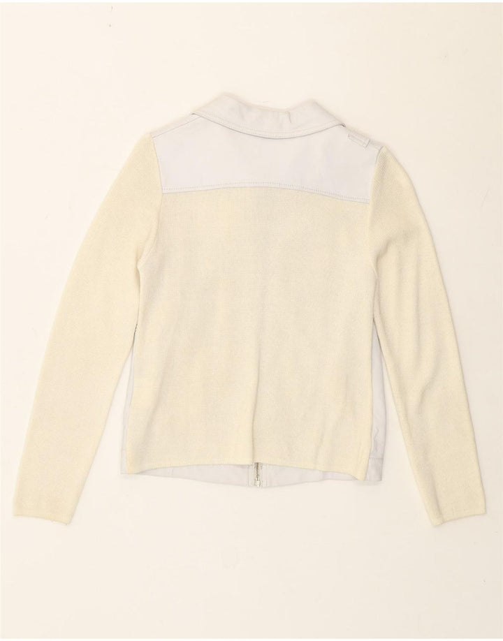 Vintage Damen Bikerjacke UK 8 Small Off White Colourblock Acryl