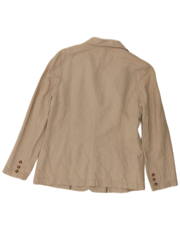 Laura Ashley Damen-Blazerjacke mit 3 Knöpfen, Gr. 14, Größe L, Beige, Leinen