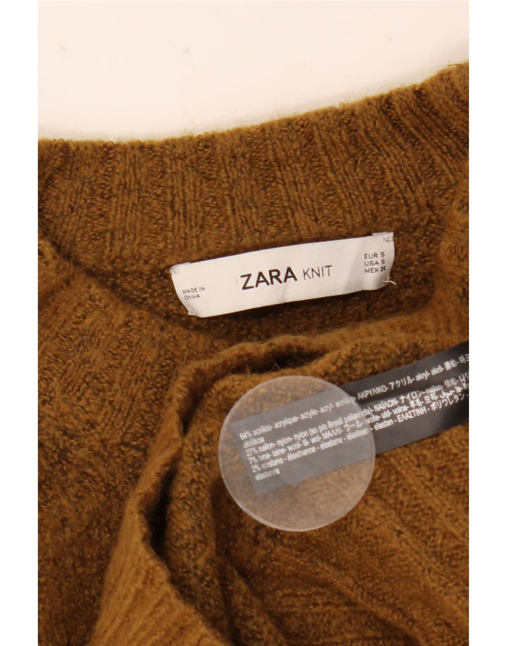 Zara Damen-Pullover, übergroß, Rundhalsausschnitt, Gr. 10, Small, Braun, Acryl