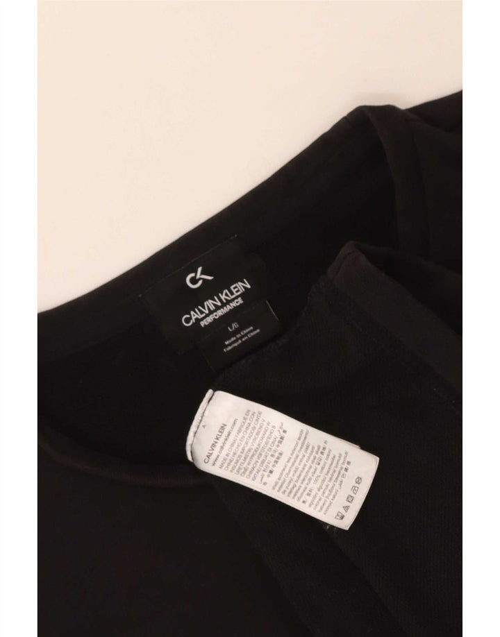 Calvin Klein Damen Top Langarm UK 14 Große schwarze Baumwolle