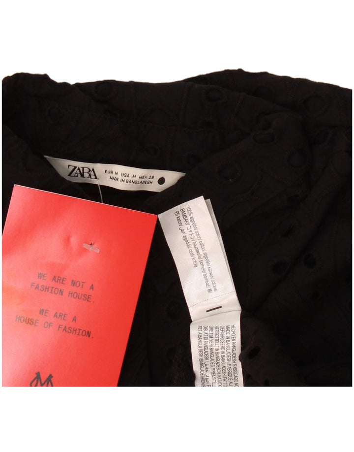 Zara Damen-Hemdbluse mit 3/4-Ärmeln, UK-Größe 44, mittelschwarz, Baumwolle