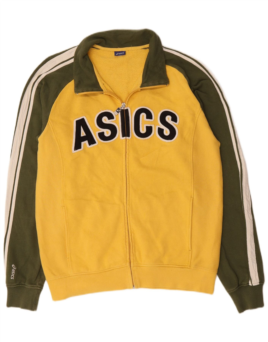 Asics Herren-Trainingsanzug mit grafischem Oberteil, mittelgelbe Farbblock-Baumwolle