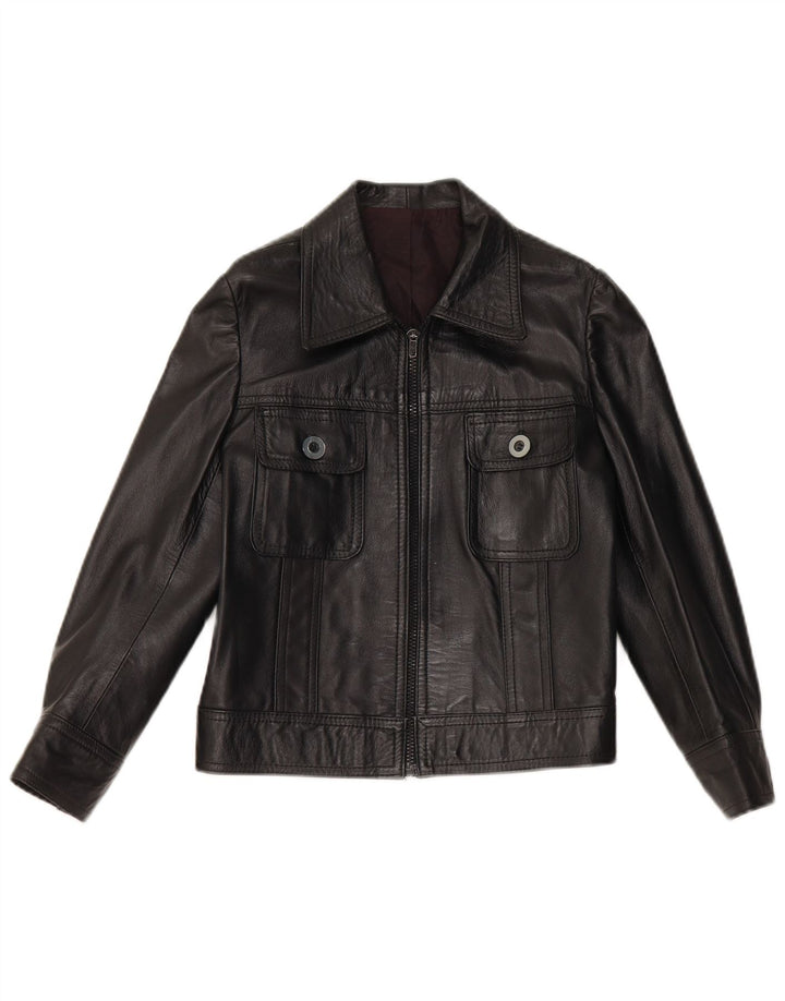 Vintage Damen Crop Lederjacke UK 10 Kleines schwarzes Leder