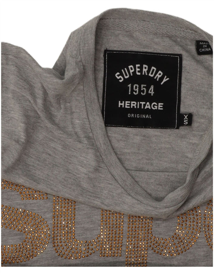 SUPERDRY Damen Heritage Graphic T-Shirt Top UK 6 XS Grau