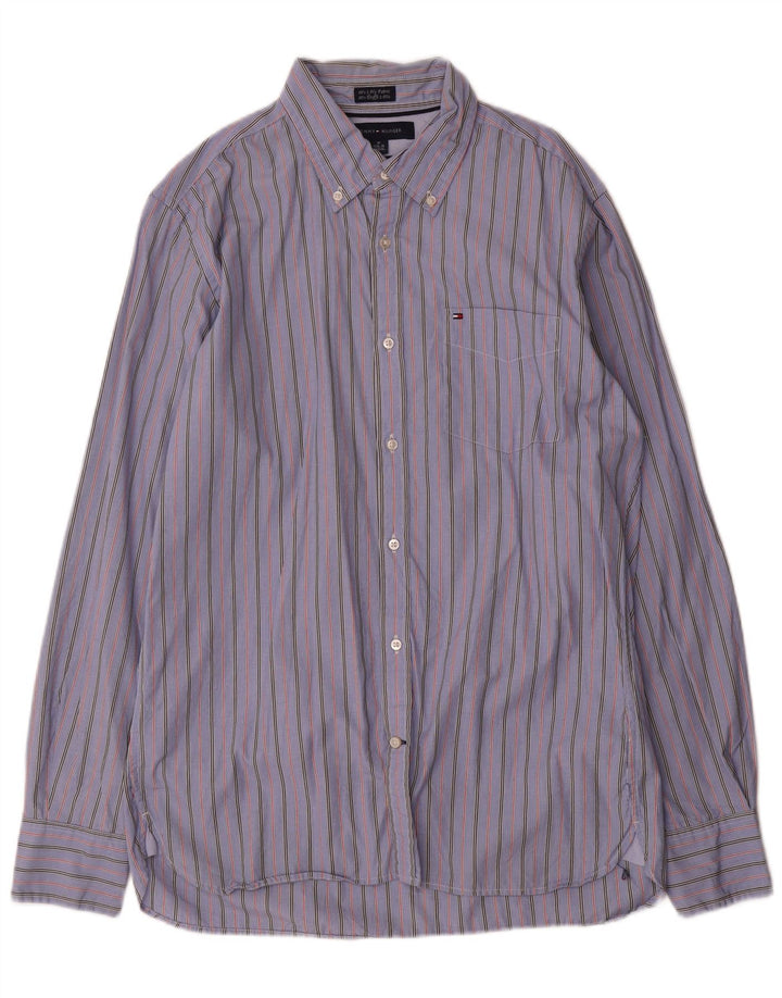 Tommy Hilfiger Herren-Hemd mit individueller Passform, Größe 15 1/2 16, mittelblau gestreift