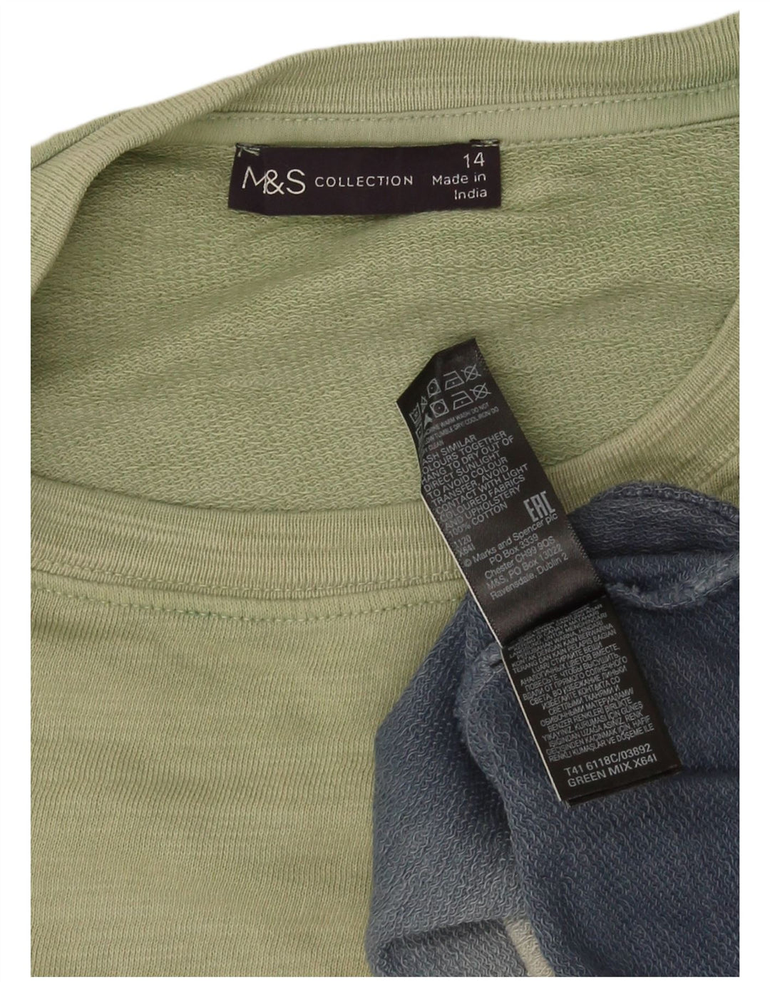 Marks & Spencer Damen-Sweatshirt-Pullover UK 14 Large Grüner Farbblock