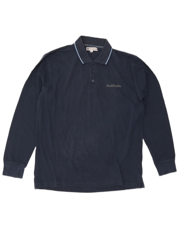 Renato Balestra Mens Long Sleeve Polo Shirt 2XL Navy Blue Cotton