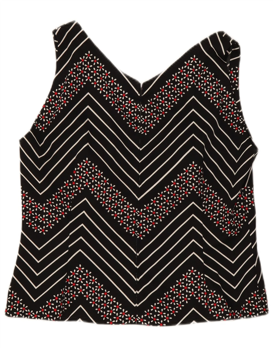 Vintage Damen Crop Ärmelloses Blusentop UK 12 Medium Schwarz Chevron