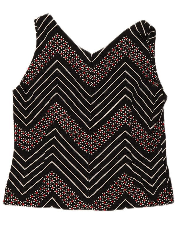Vintage Damen Crop Ärmelloses Blusentop UK 12 Medium Schwarz Chevron