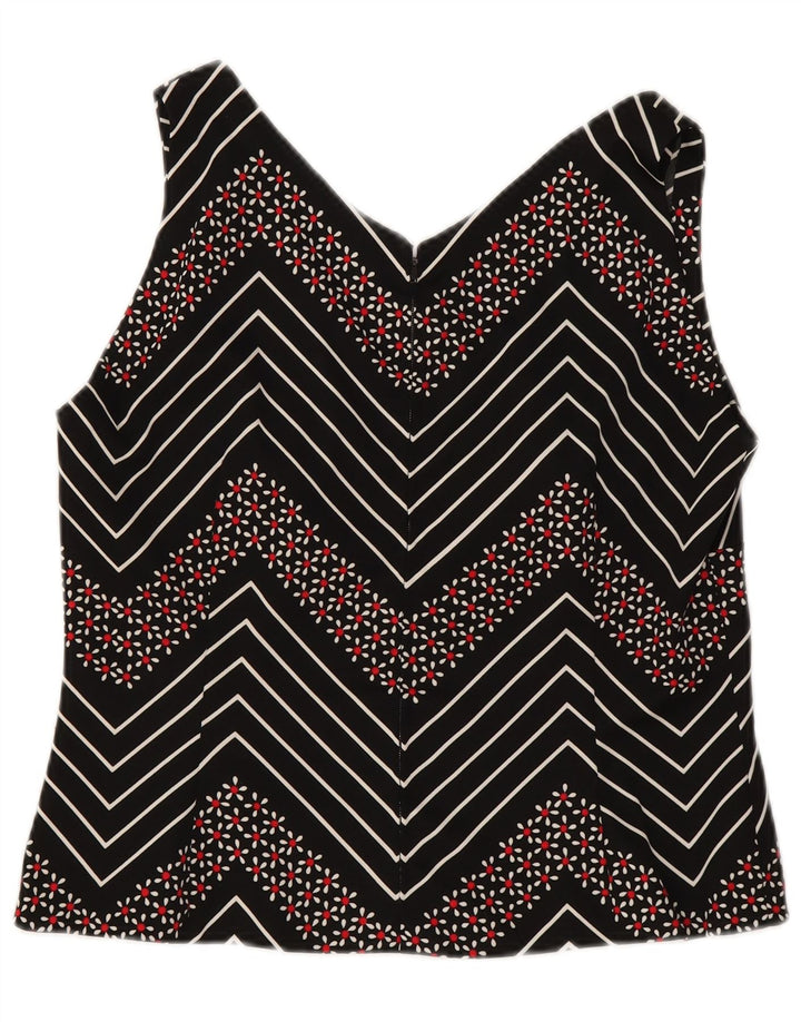 Vintage Damen Crop Ärmelloses Blusentop UK 12 Medium Schwarz Chevron