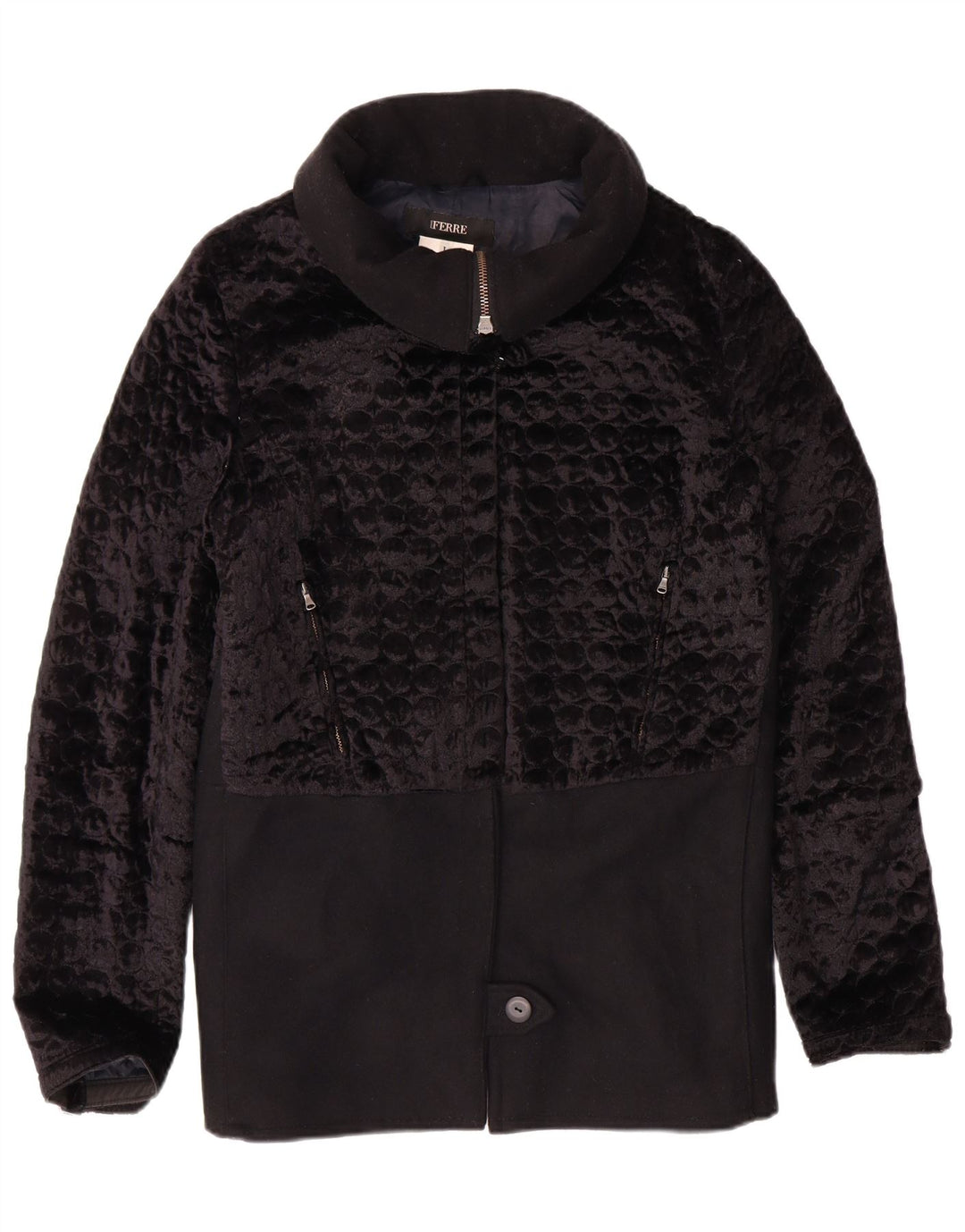 FERRE Damen-Samtjacke UK 14 Large Black Wool Classic