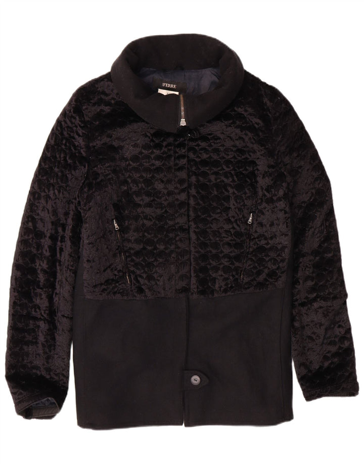 FERRE Damen-Samtjacke UK 14 Large Black Wool Classic