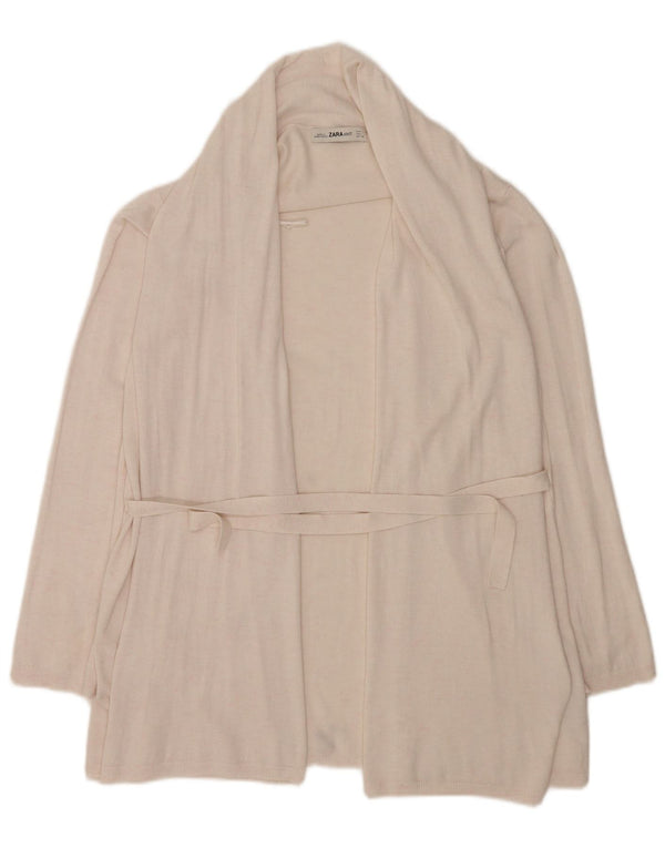 Zara Damen Longline-Cardigan-Pullover UK 16 Large Beige Viskose