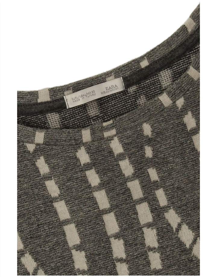Zara Damen Tunika-Oberteil UK 16 Large Grau Chevron
