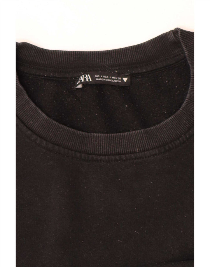 Zara Damen Crop Oversized Sweatshirt Pullover UK 14 Large Schwarz