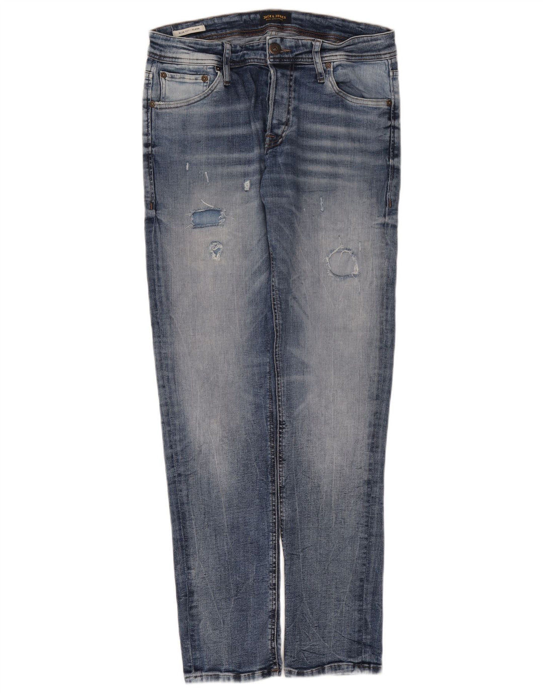 Jack & Jones Herren GLENN Distressed Slim Jeans W32 L32 Blaue Baumwolle