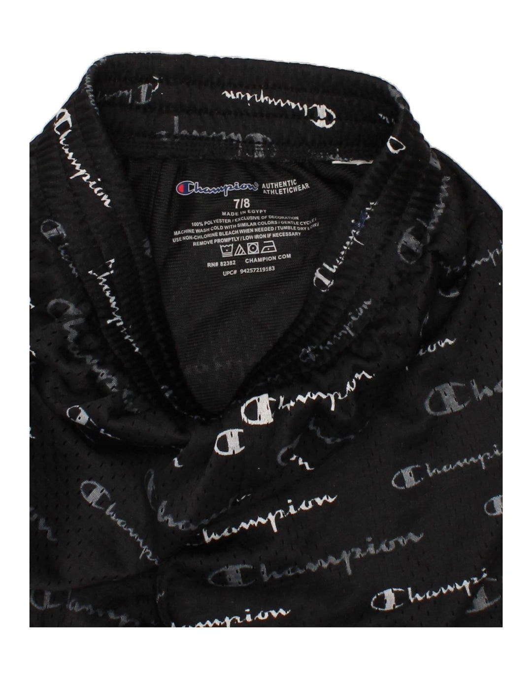 CHAMPION Boys Graphic Sport Shorts 7-8 Years Black Polyester Vintage Champion and Second-Hand Champion from Messina Hembry 