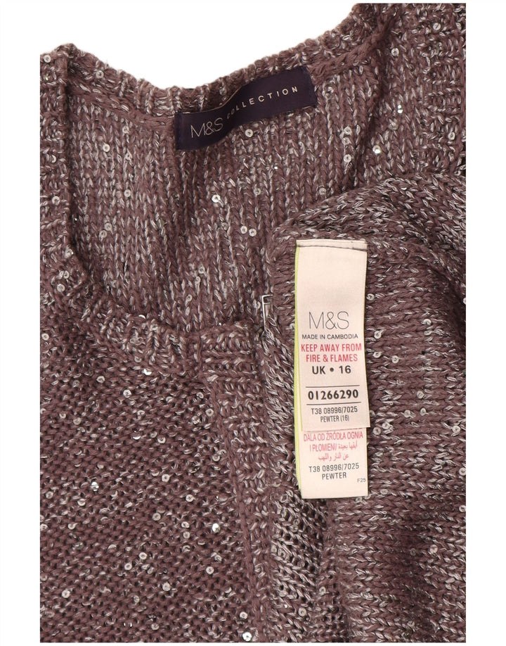 Marks & Spencer Damen-Cardigan-Pullover UK 16 Large Grau geflecktes Polyester