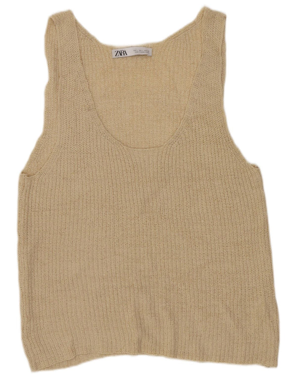 Zara Damen Weste Tank Top UK 14 Large Beige Acryl