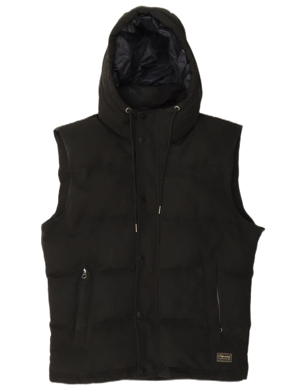 Superdry Herren-Weste mit Kapuze, gepolstert, UK 40, Größe L, Schwarz, Polyester