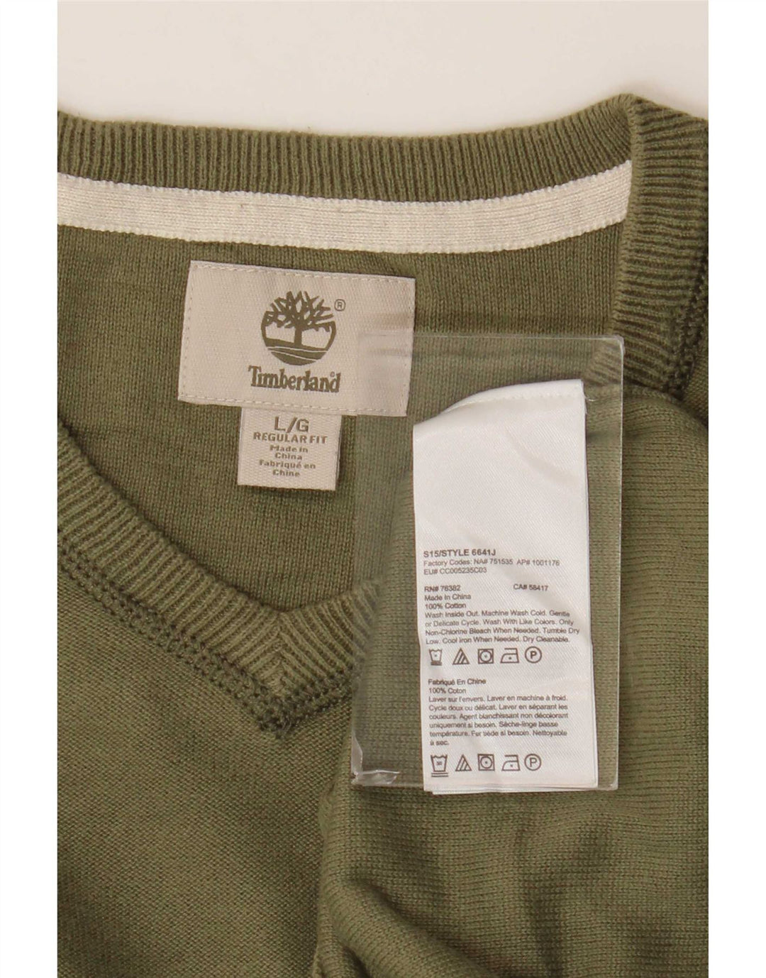 Timberland Herren-Pullover mit normaler Passform, V-Ausschnitt, groß, Khaki, Baumwolle