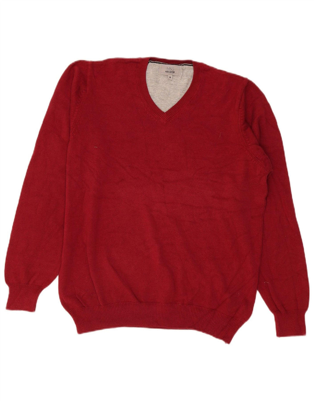 Marks & Spencer Herren-Pullover mit V-Ausschnitt aus mittelroter Baumwolle