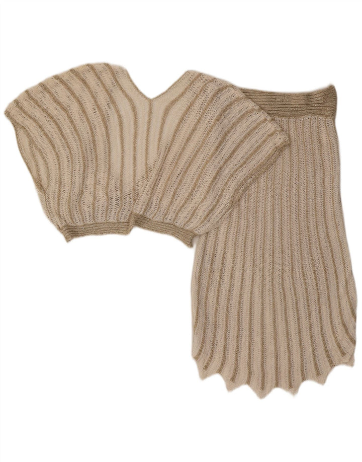 Vintage Damen 2-teiliges Rockset UK 8 Small W26 Beige gestreift aus Acryl