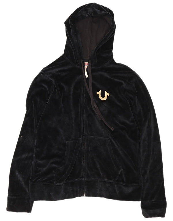 True Religion Damen-Kapuzenpullover mit Reißverschluss, UK 18, XL, schwarze Baumwolle