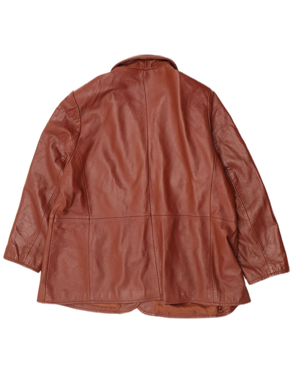 Classics Damen-Blazerjacke aus Leder mit 3 Knöpfen, UK 26 5XL, braunes Leder